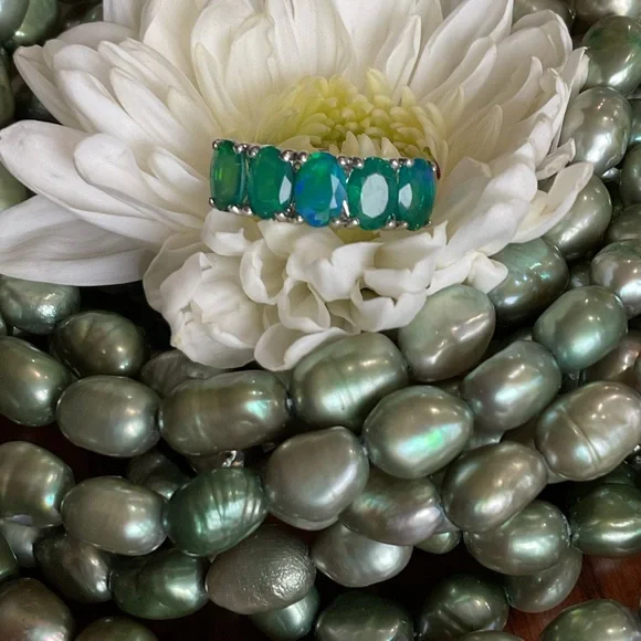 Genuine Ethiopian OPAL STERLING Silver Ring SIZE 6.5 - Picture 6 of 12